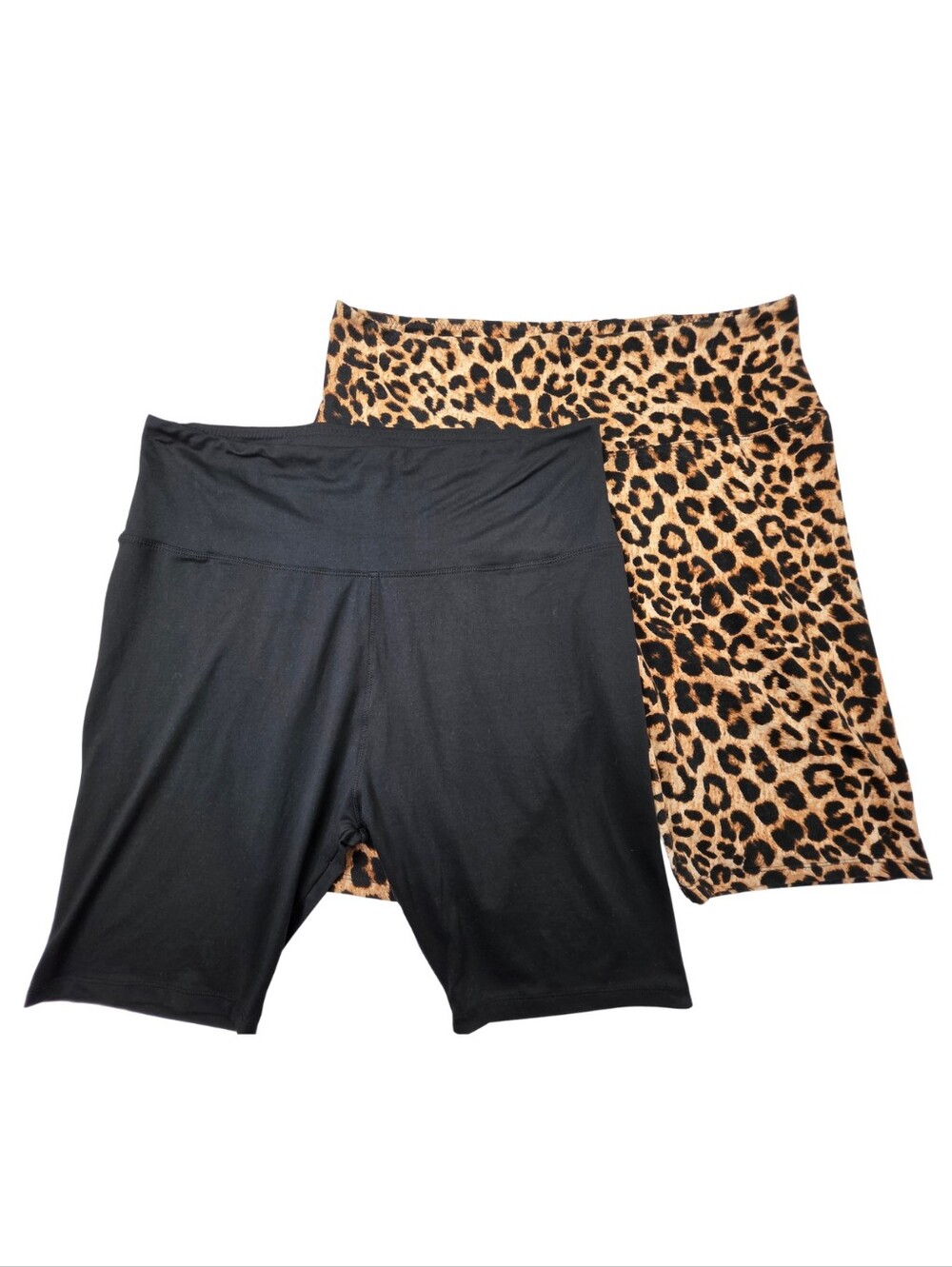 2 Pair Bike Shorts Size 2X Black & Leopard Print 3980-